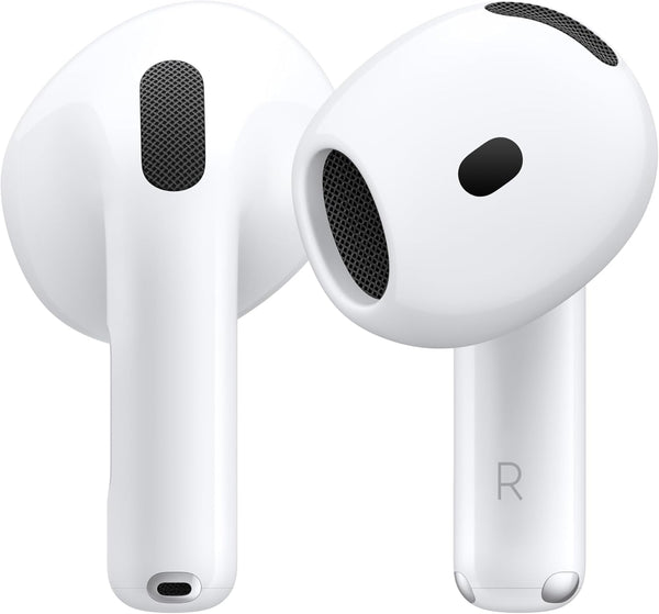 AirPods 4 سماعات أذن لاسلكية، سماعات رأس بلوتوث، صوت مكاني شخصي، مقاومة للعرق والماء، علبة شحن USB-C، شريحة H2، عمر بطارية يصل إلى 30 ساعة، إعداد سهل لأجهزة iPhone، أبيض - ضمان دولي