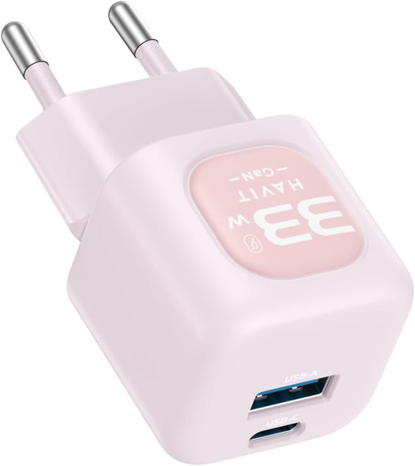 شاحن سفر هافيت 33 واط Gan USB-A+USB-C UC230 Pk - ضمان رسمي لمدة عام واحد