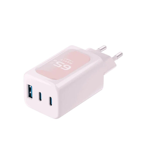 شاحن سفر هافيت 65 واط Gan USB-A+USB-C UC260 وردي - ضمان رسمي لمدة عام واحد