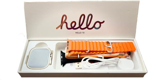 ساعة ذكية Hello 10، شاشة AMOLED بدون إطار مقاس 49 مم، 49 مم، لنظامي iOS و Android، للرجال والنساء، مع تقنية NFC، وشحن لاسلكي، ومراقبة رياضية (برتقالي)