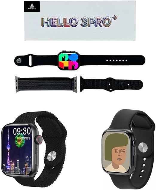 Hello 3 pro plus smart watch, Elegant Design 45MM Amoled display, IP68, NFC, Sport Watch And 4GB Internal Storage, Fitness Tracker, compatible with IOS, android for men, women (Black)